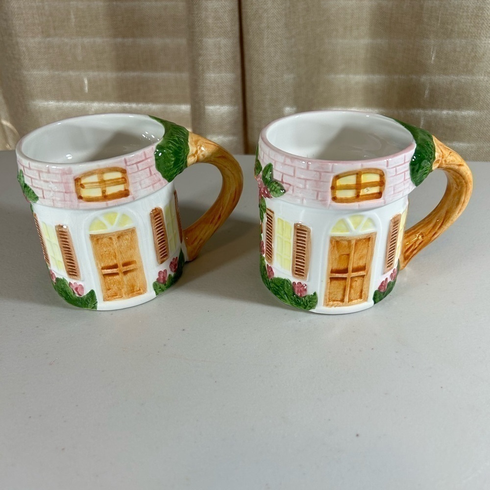 COFFEE/TEA house mugs hand painted set of 2